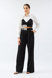 Waist Detailed High Waist Fabric Trousers Black - Lebbse