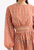 Wave Patterned Crop Blouse Skirt Set Orange - Lebbse