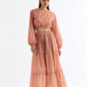 Wave Patterned Crop Blouse Skirt Set Orange - Lebbse