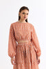 Wave Patterned Crop Blouse Skirt Set Orange - Lebbse