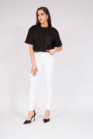 بنطلون جينز نسائي أبيض خصر عال - White High Waist Jeans
