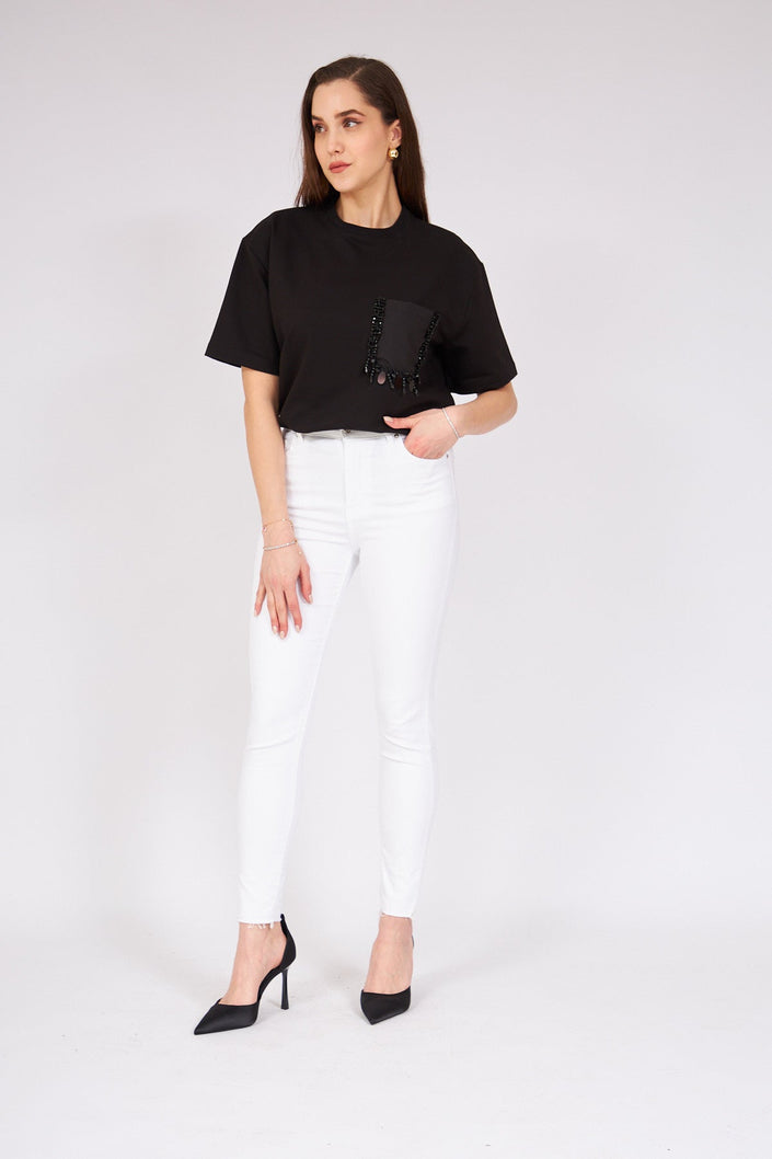 بنطلون جينز نسائي أبيض خصر عال - White High Waist Jeans