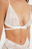 White Lace Tie Detailed Non - wired Non - covered Rope Suspender Knitted Underwear Set - Lebbse