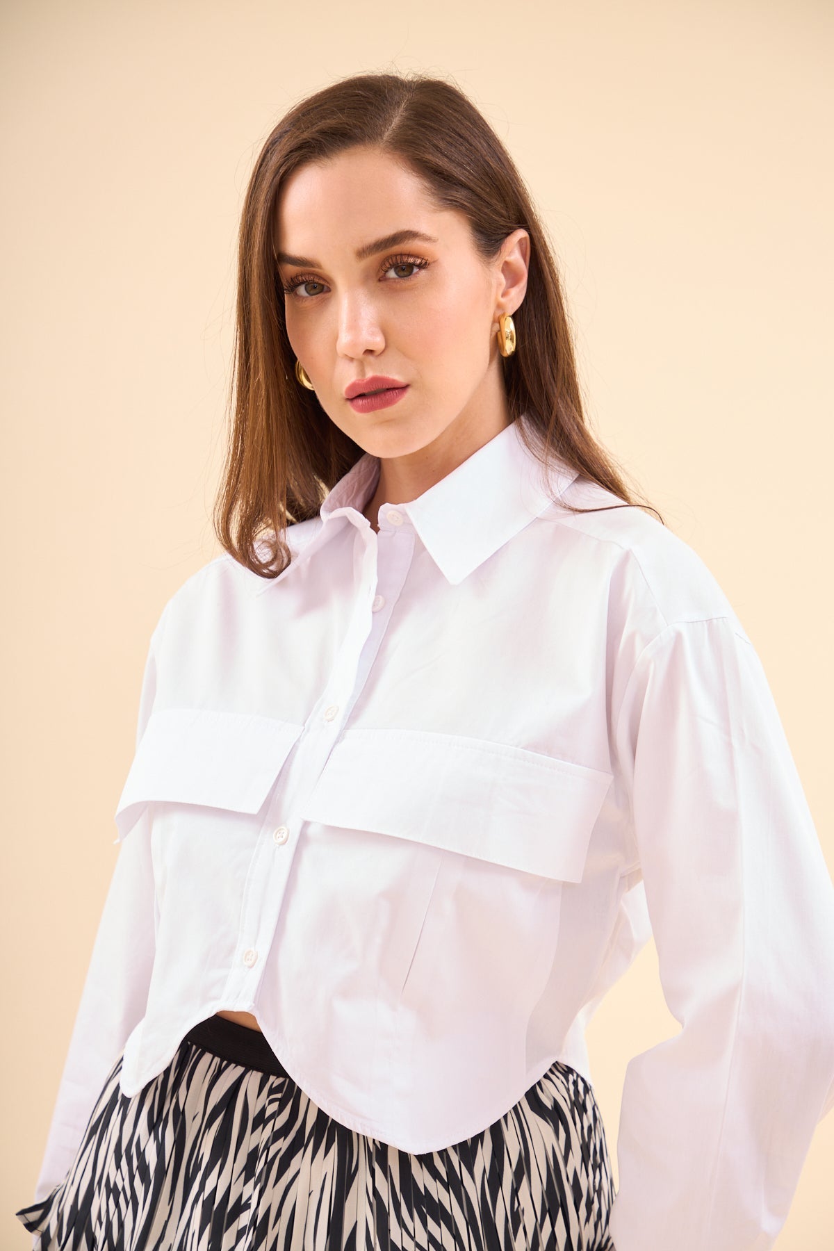 WHITE LONG SLEEVE SHIRT WITH BIG POCKET - Lebbse