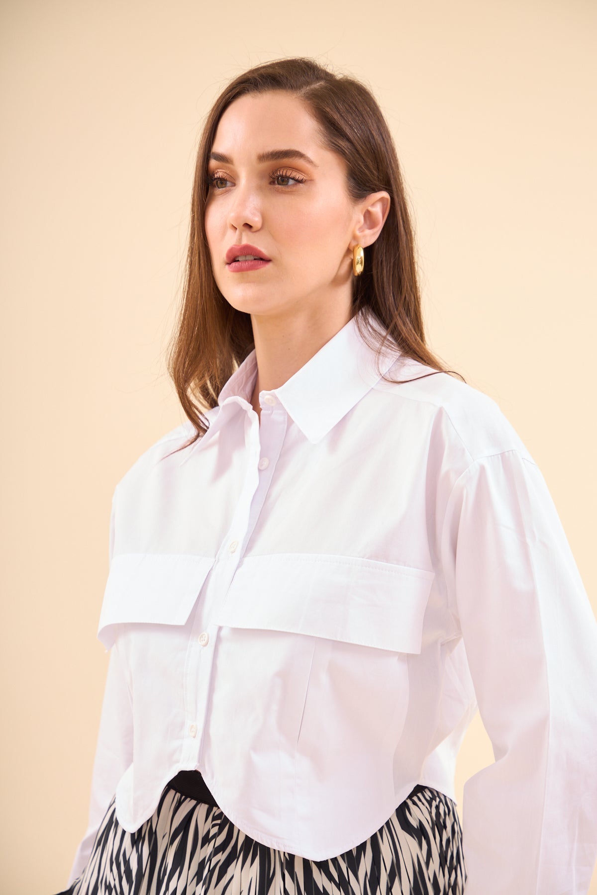 WHITE LONG SLEEVE SHIRT WITH BIG POCKET - Lebbse