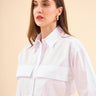 ستايلات القميص الابيض نسائي بأكمام طويلة وجيب كبير - WHITE LONG SLEEVE SHIRT WITH BIG POCKET