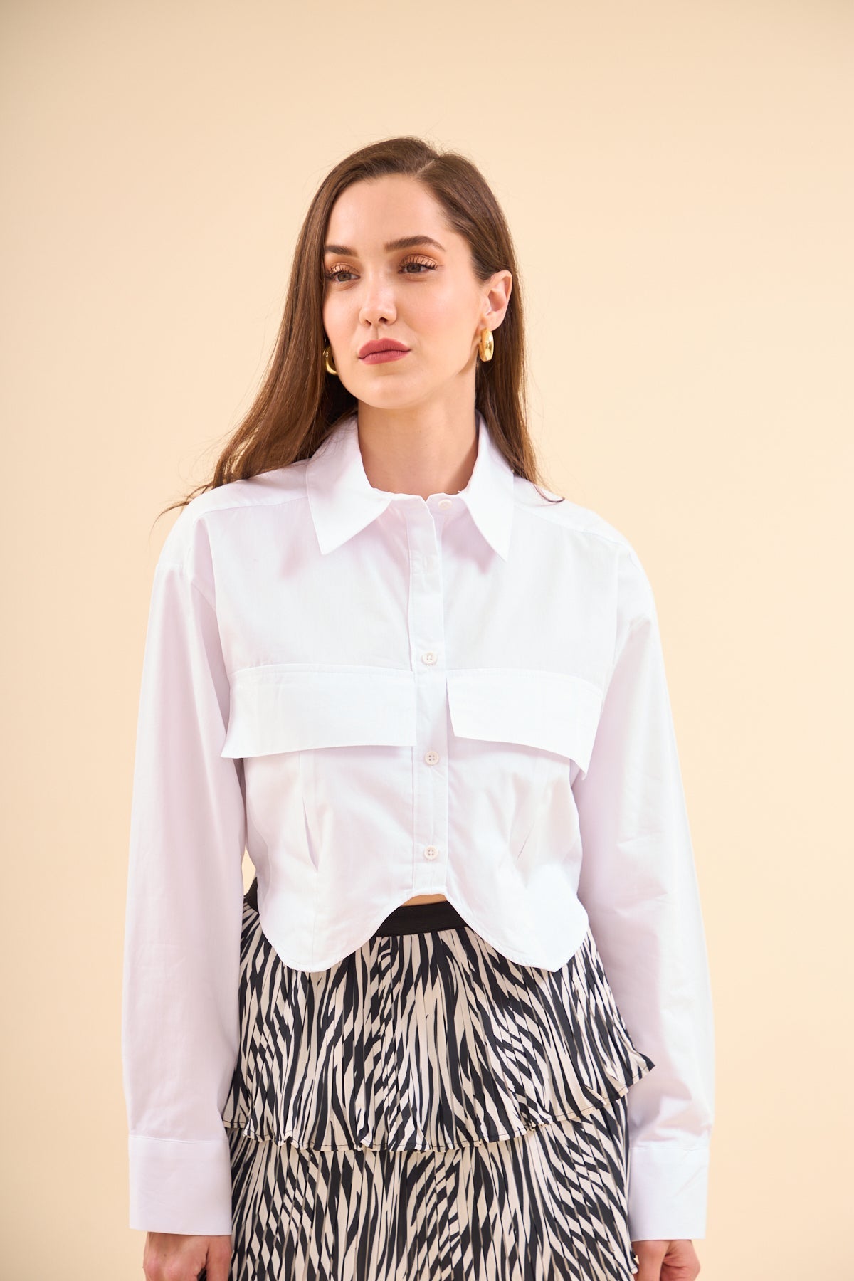WHITE LONG SLEEVE SHIRT WITH BIG POCKET | CLOTHES | Lebbse WHITE LONG SLEEVE SHIRT WITH BIG POCKET | CLOTHES | Lebbse