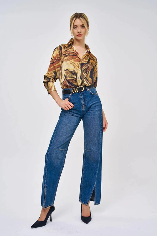 WIDE LEG WOMEN'S JEANS WITH DECASTES - Lebbse