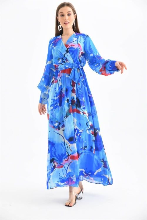 Women's Blue Chiffon Dress - Lebbse