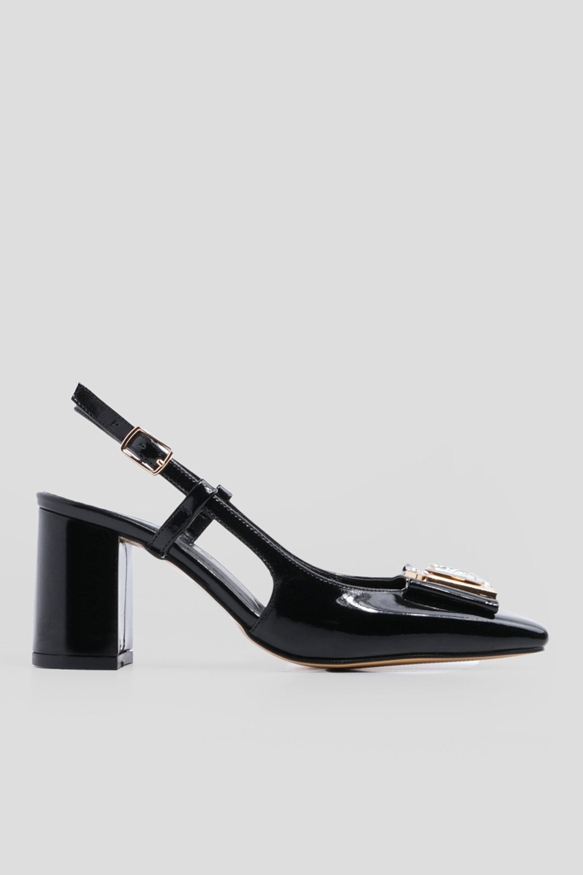 Women's Buckle Classic Heeled Shoes Eskas - Black Patent Leather - Lebbse