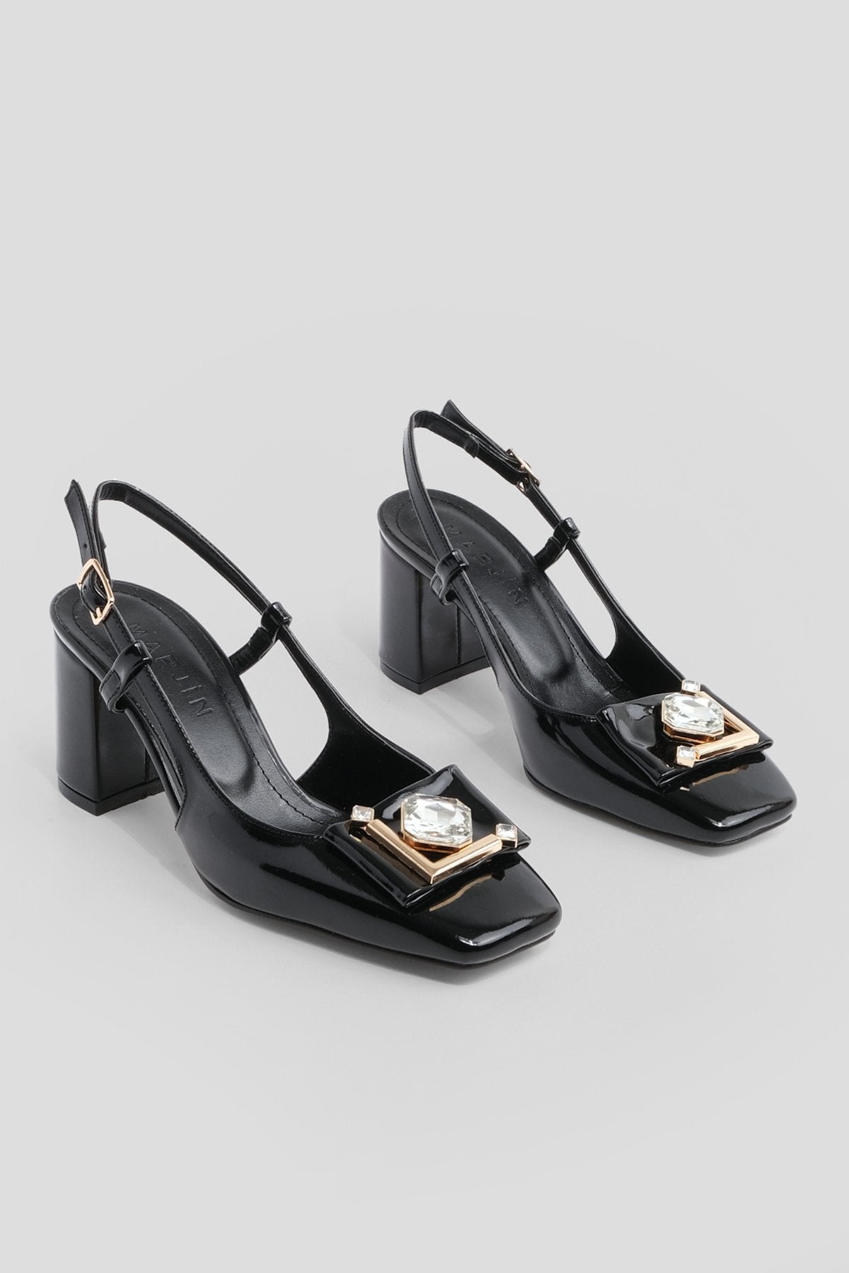 Women's Buckle Classic Heeled Shoes Eskas - Black Patent Leather - Lebbse