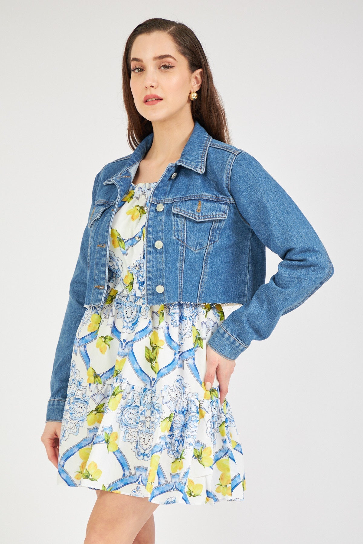 Women's Denim Jacket with Patchwork Pattern Detail on the Back - Lebbse
