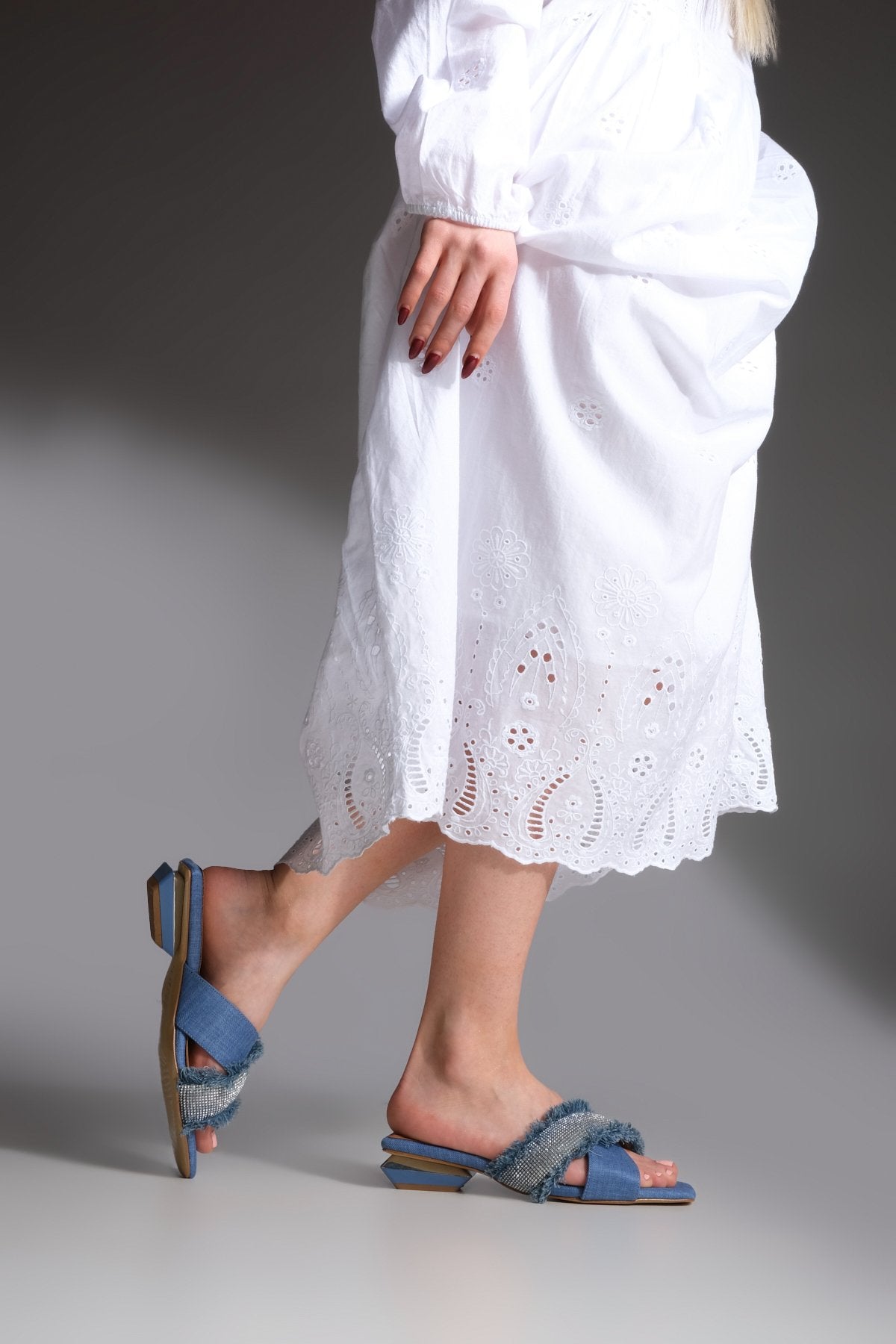 Women's Heeled Slippers Nesha - Blue Denim - Lebbse