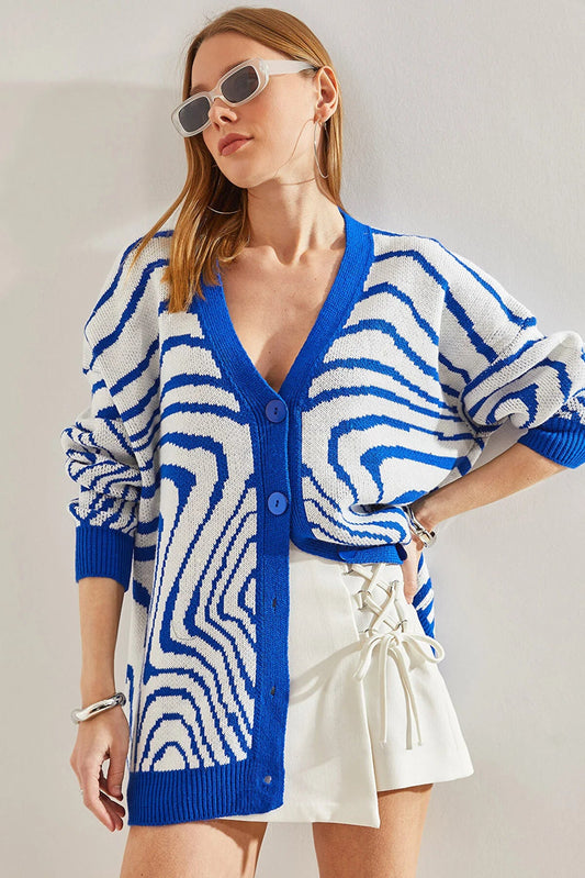 Women's Oversize Zebra Patterned Knitwear Cardigan - Lebbse