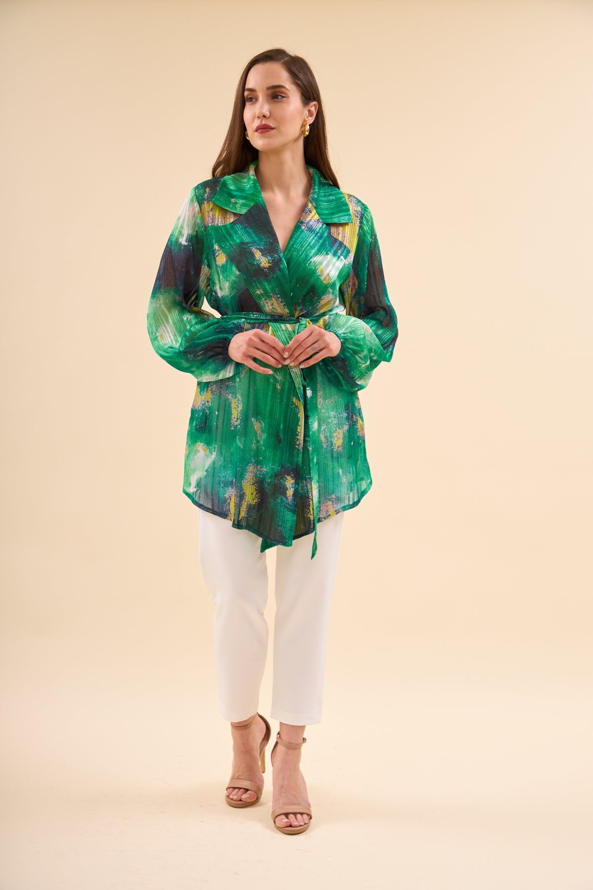 Women's Patterned Chiffon Cape Green - Lebbse