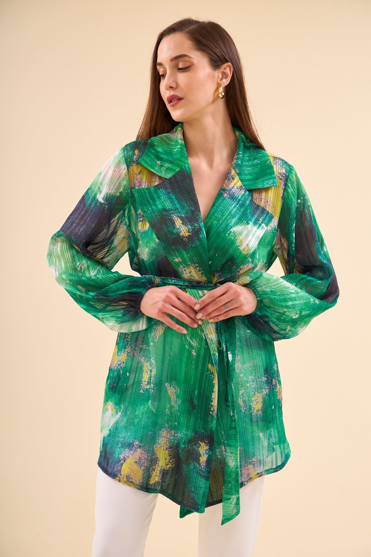 Women's Patterned Chiffon Cape Green - Lebbse