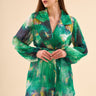 جاكيت شيفون قصير منقوشة للنساء باللون الأخضر - Women's Patterned Chiffon Cape Green