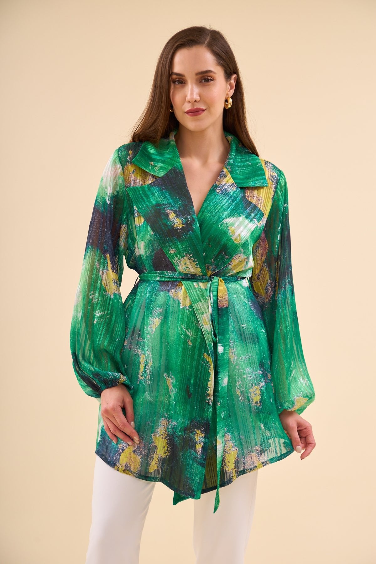 Women's Patterned Chiffon Cape Green - Lebbse