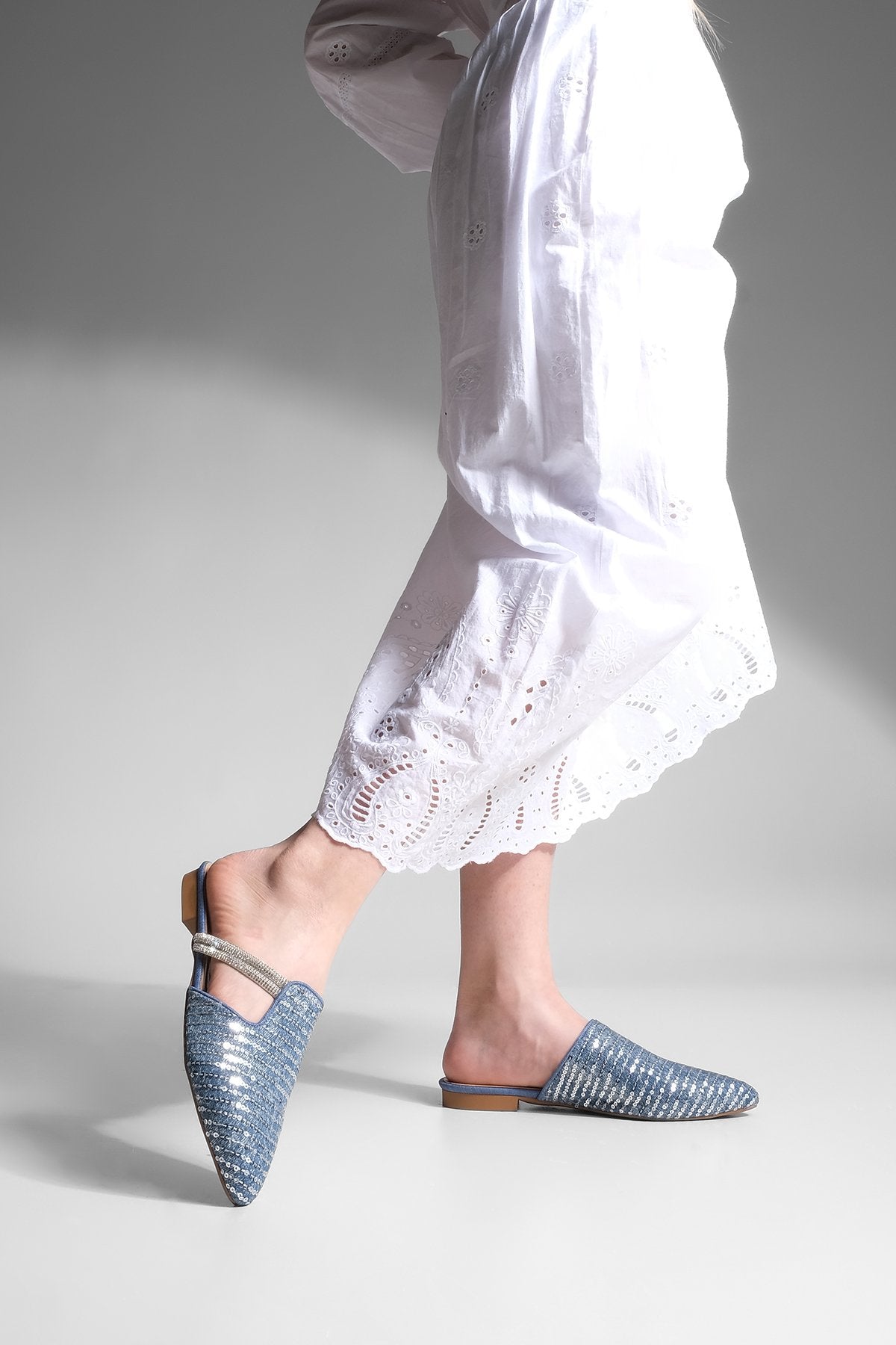 Women's Pointed Toe Casual Slippers Riyas - Blue Denim - Lebbse
