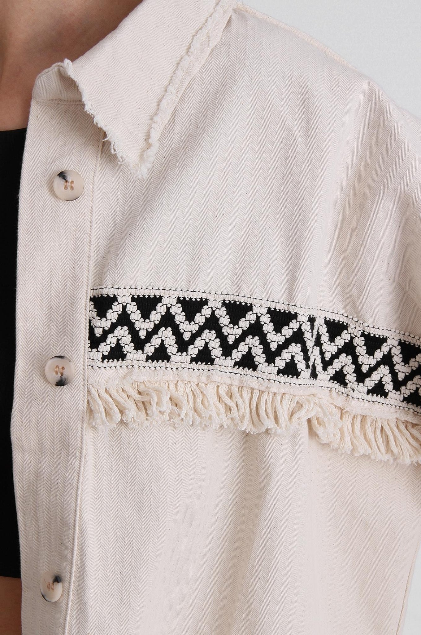 Women's Shirt Jacket With Gabardin Crochet Detail - Lebbse