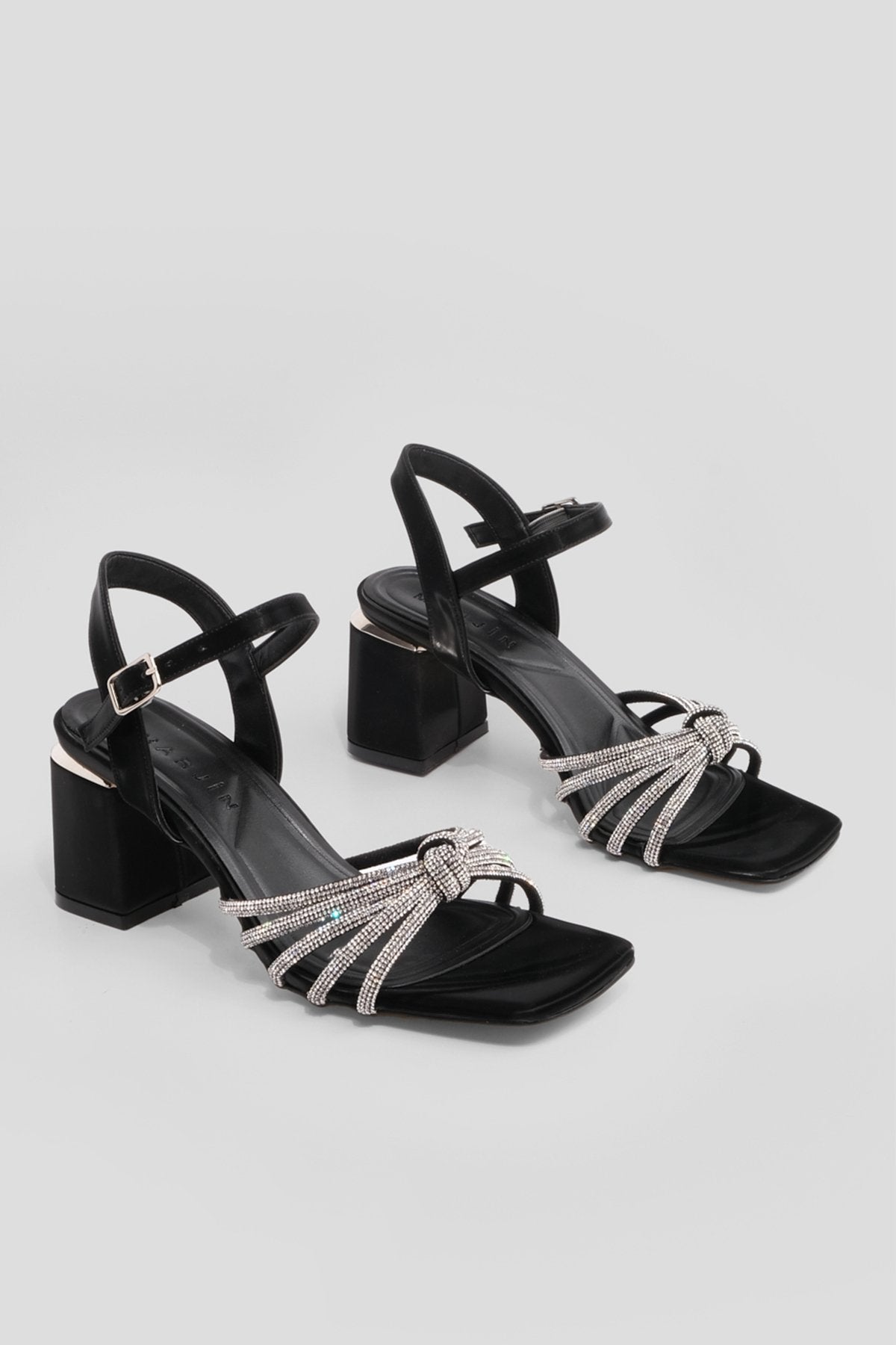 Women's Stone Heeled Evening Dress Shoes Tayla - Black - Lebbse