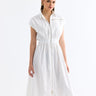 Zippered Elastic Waist Zero Sleeve Dress White - Lebbse