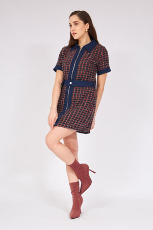 موديلات فساتين سحب من التويد - Zippered Garnished Tweed Dress