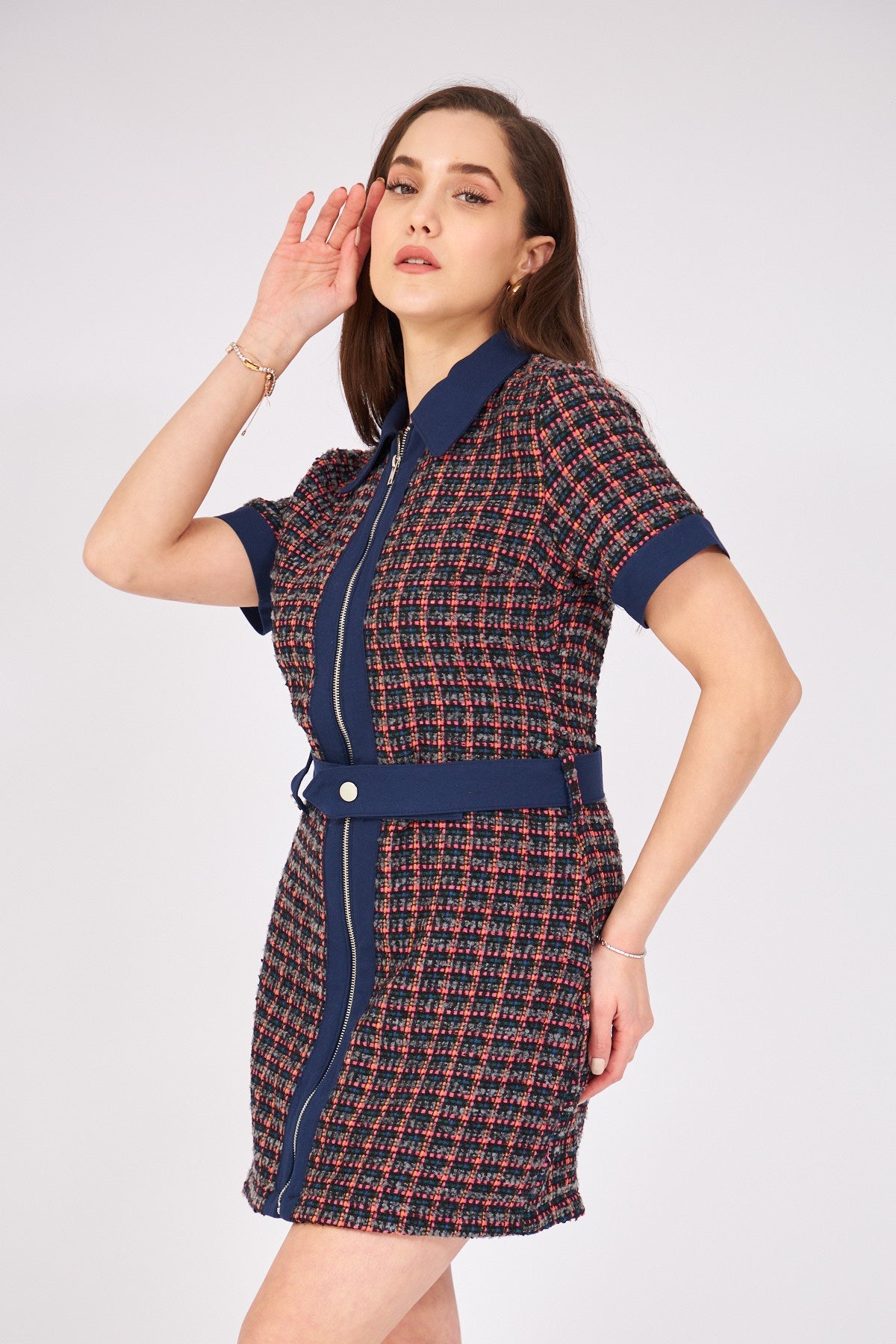 Zippered Garnished Tweed Dress | CLOTHES | DRESS | Lebbse Zippered Garnished Tweed Dress | CLOTHES | DRESS | Lebbse