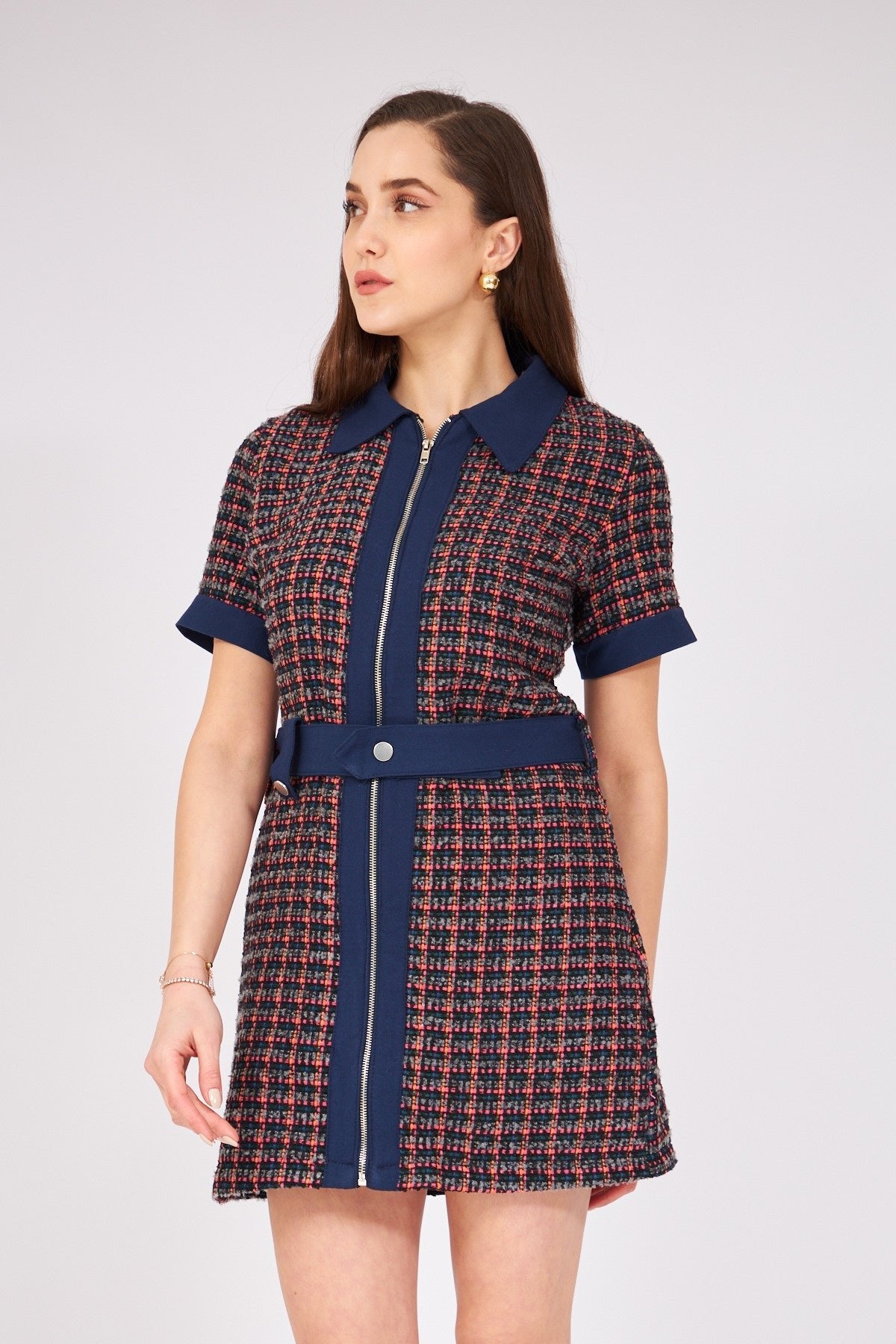 Zippered Garnished Tweed Dress | CLOTHES | DRESS | Lebbse Zippered Garnished Tweed Dress | CLOTHES | DRESS | Lebbse