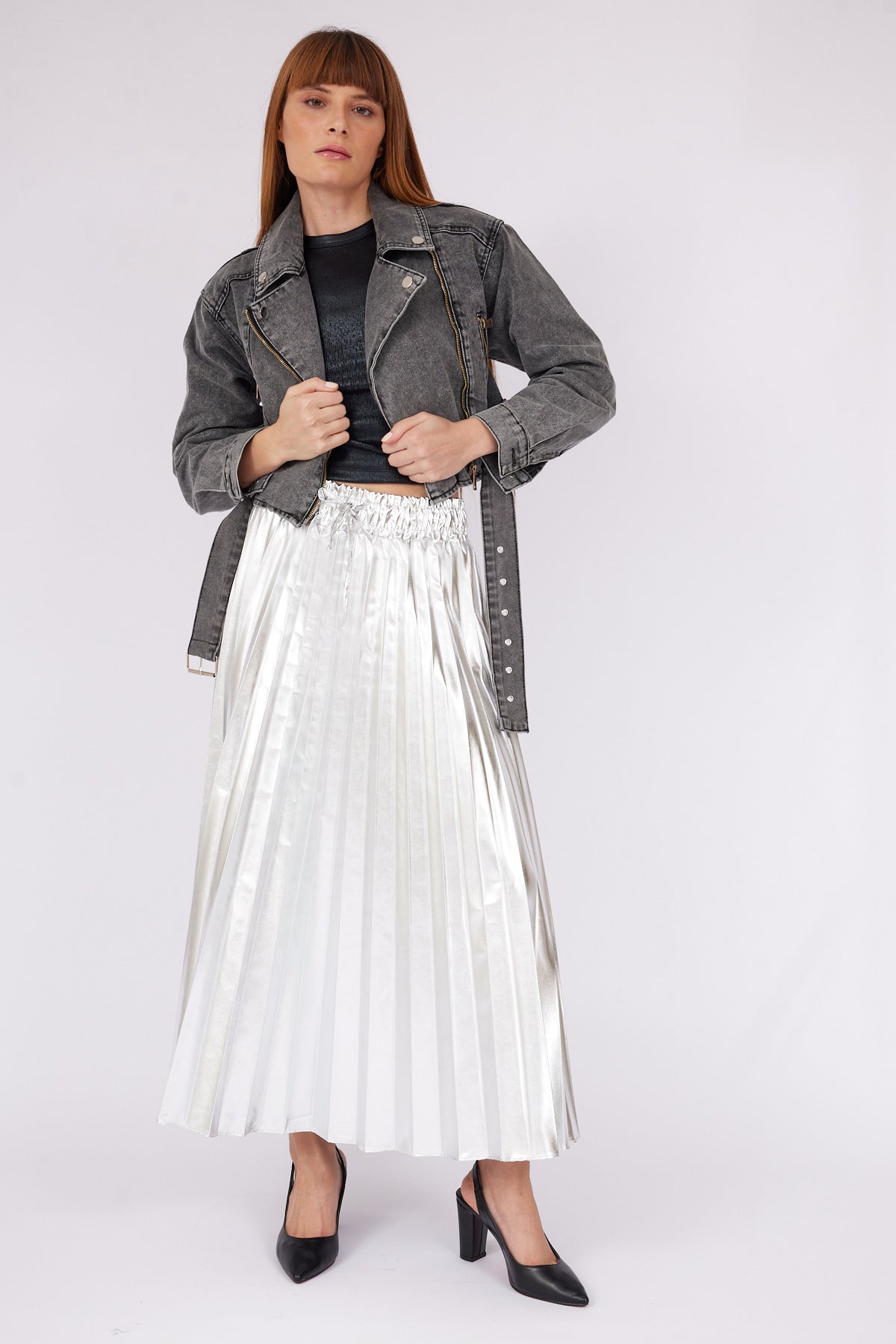 ANTHRACITE BIKER DENIM JACKET - Lebbse