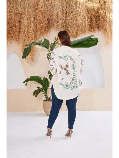 Back And Sleeves Phoenix Embroidered Kimono - Lebbse