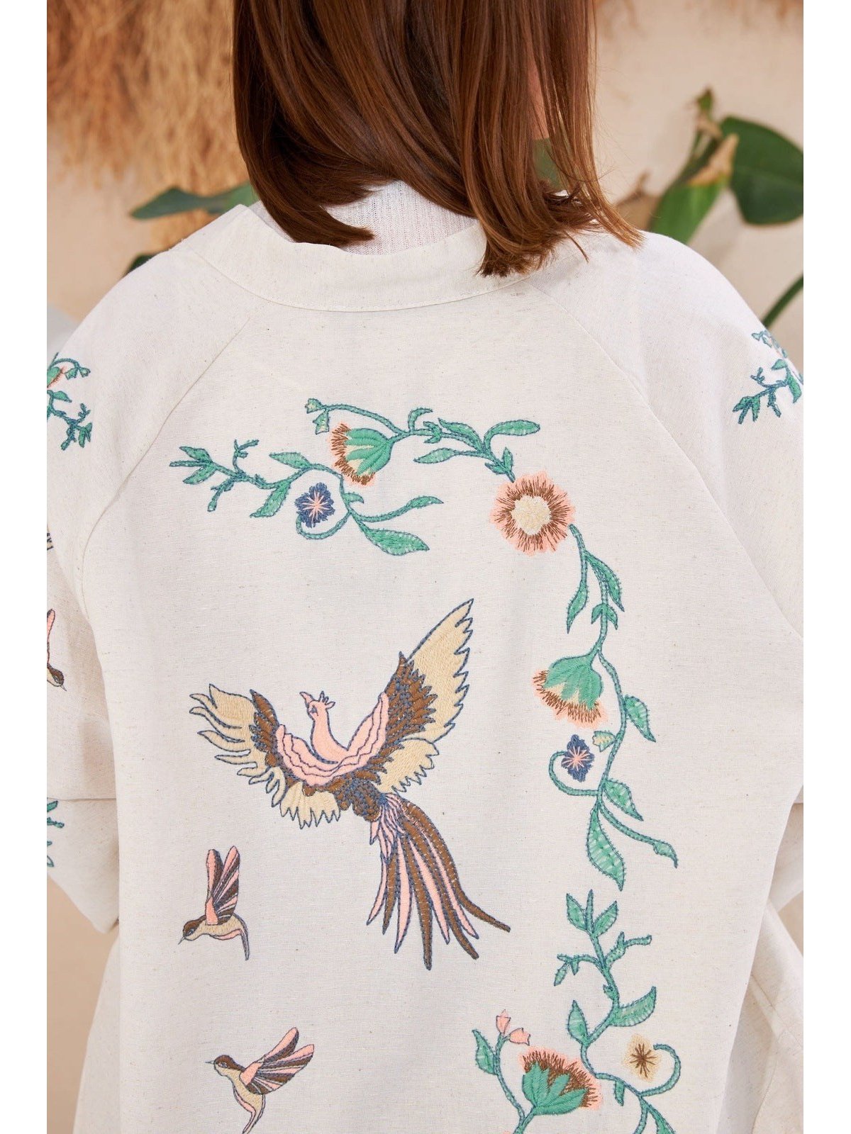 Back And Sleeves Phoenix Embroidered Kimono - Lebbse