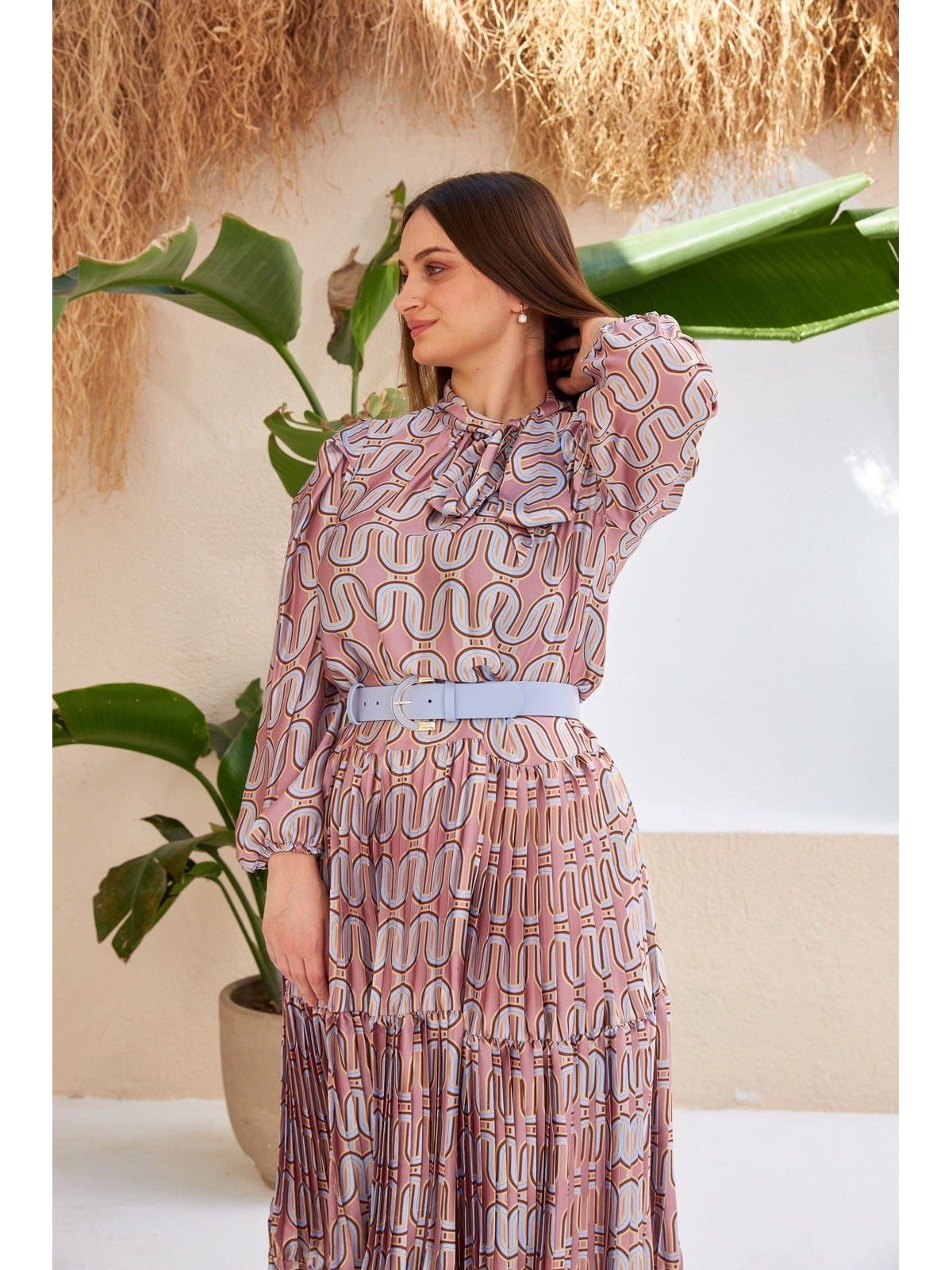Beige Blue Belt Detailed Maxi Length Dress | Clothing Beige Blue Belt Detailed Maxi Length Dress | Clothing