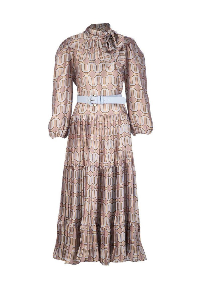 7- تنسيق فستان بيج ماكسي طويل حزام أزرق - Beige Blue Belt Detailed Maxi Length Dress