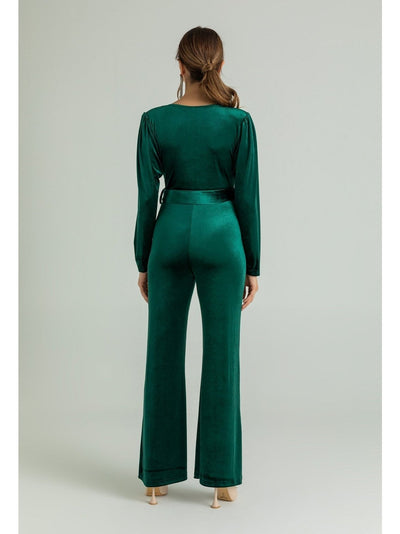 Belted Velvet Jumpsuit – EMERALD GREEN - Lebbse