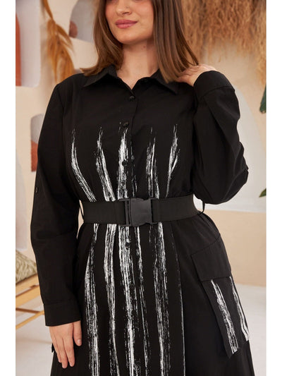 Black And White Stripes Plaska Belt Dress - Lebbse