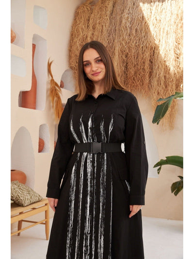 Black And White Stripes Plaska Belt Dress - Lebbse