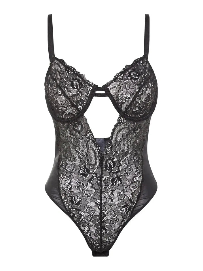 Black Cut-Out Detail Lace Body - Lebbse