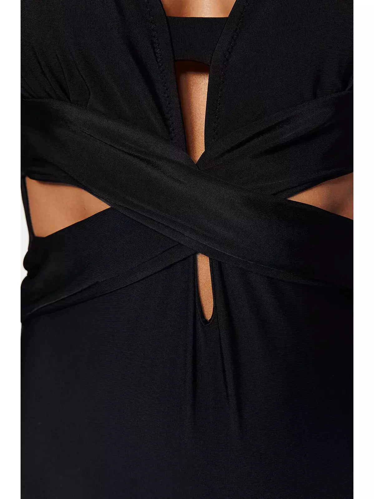 Black Deep Decollete Cut Out/Windowed Swimsuit - Lebbse