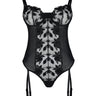 Black Embroidered Lace Body with Removable Garter and Snap Fasteners - Lebbse