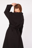 Black Front Stripe Detailed Belted Fleece Dress - Lebbse