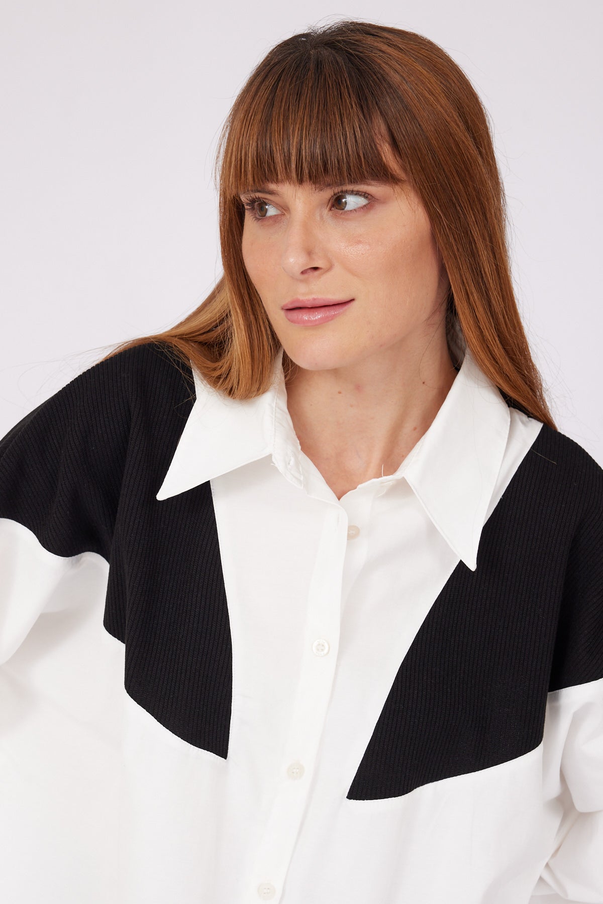Black Knitwear Detail White Shirt - Lebbse