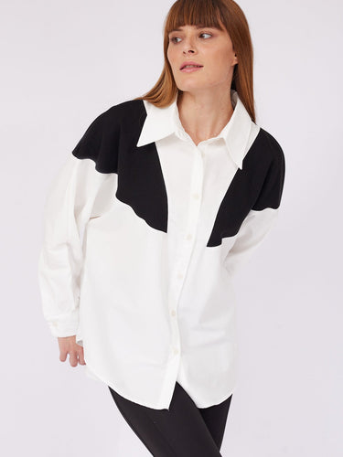 Black Knitwear Detail White Shirt - Lebbse