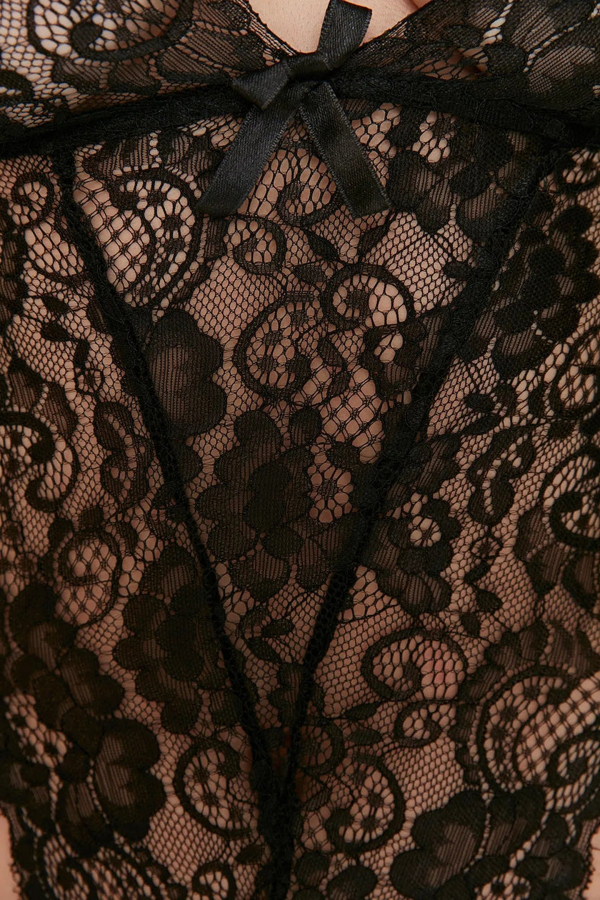 Black Lace Knitted Snap Body - Lebbse