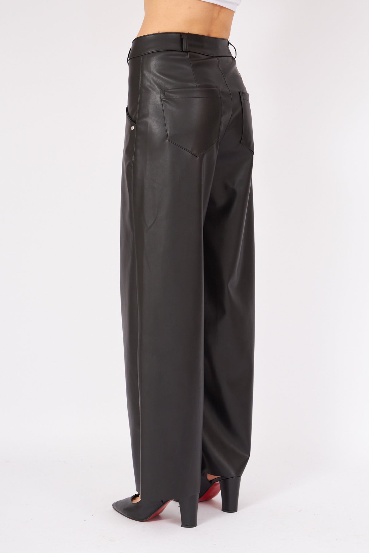 Black Leather Design Trousers - Lebbse
