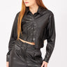 بدلة جلد حريمي سوداء وقميص ذو جيب كبير - Black Leather Large Pocket Shirt Suit