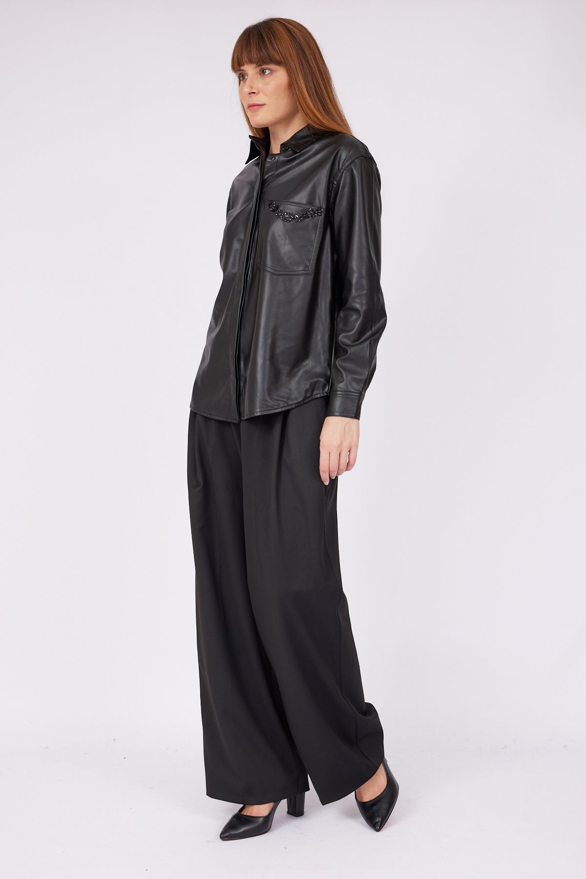 BLACK LEATHER STONE SHIRT - Lebbse