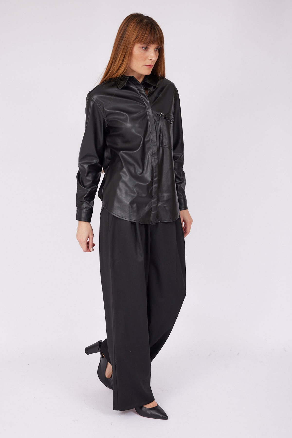 BLACK LEATHER STONE SHIRT - Lebbse