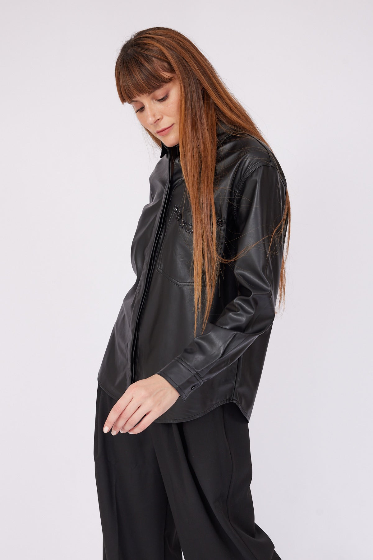 BLACK LEATHER STONE SHIRT - Lebbse