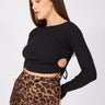 Black Side Gathered Ribbed Crop - Lebbse
